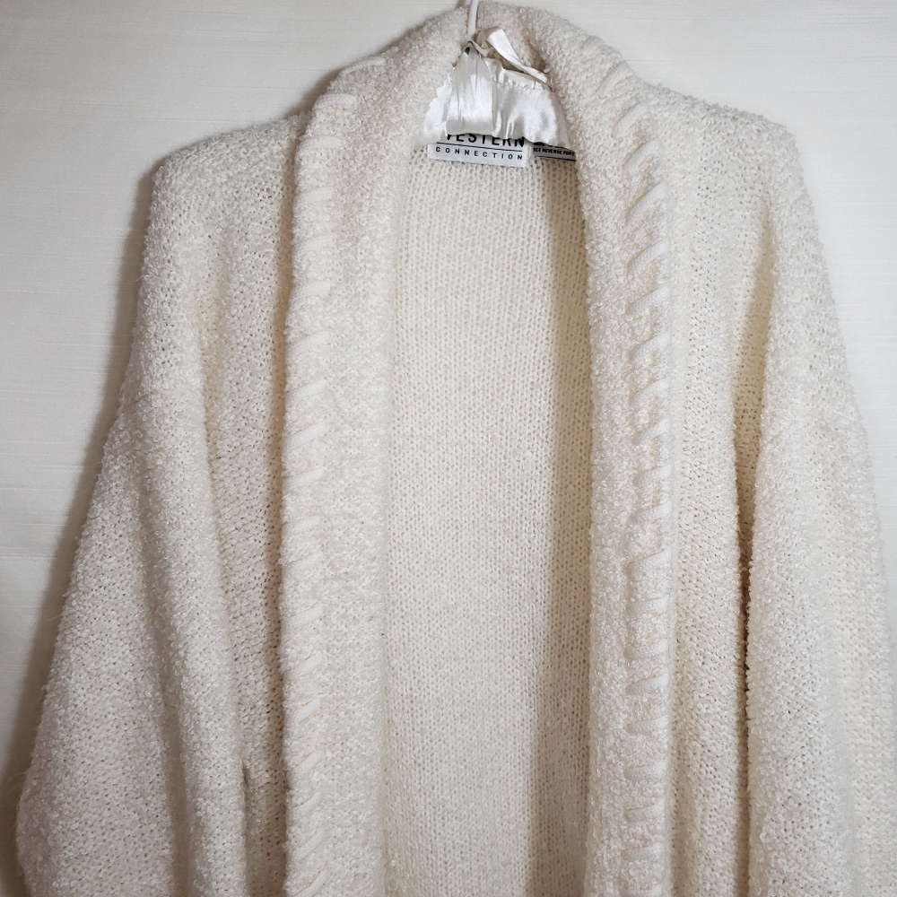 Western Connection Vintage Chunky Knit Open Oversized Cardigan Sweater Off-White - Picture 4 of 11